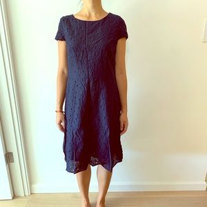 Uniqlo cap sleeves eyelet dress - navy - small